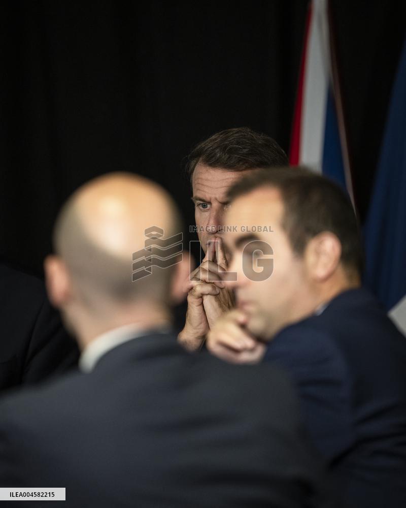 Starmer and Macron During a Visioconference With NATO Leaders - London