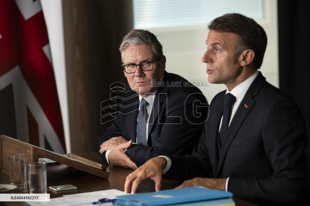 Starmer and Macron During a Visioconference With NATO Leaders - London