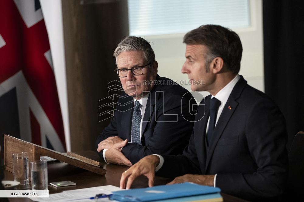 Starmer and Macron During a Visioconference With NATO Leaders - London