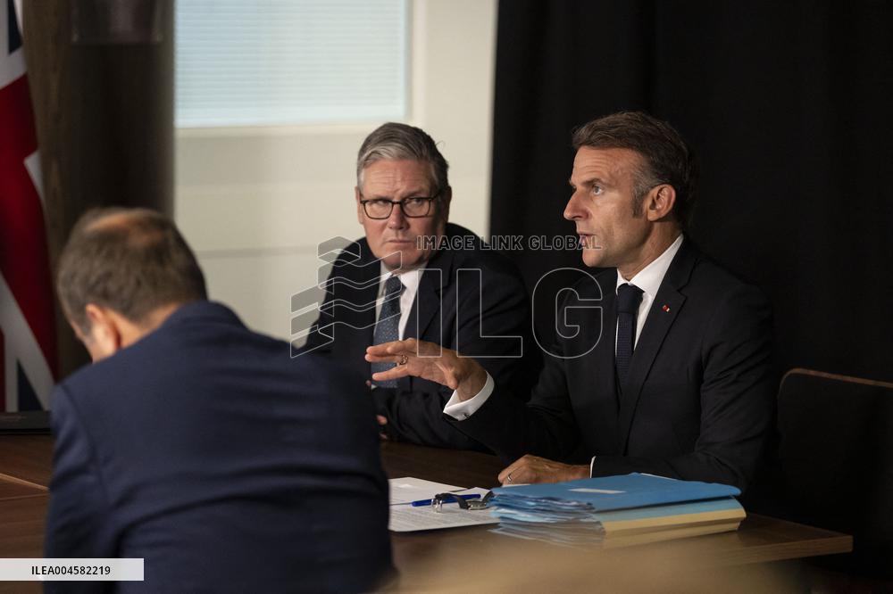 Starmer and Macron During a Visioconference With NATO Leaders - London