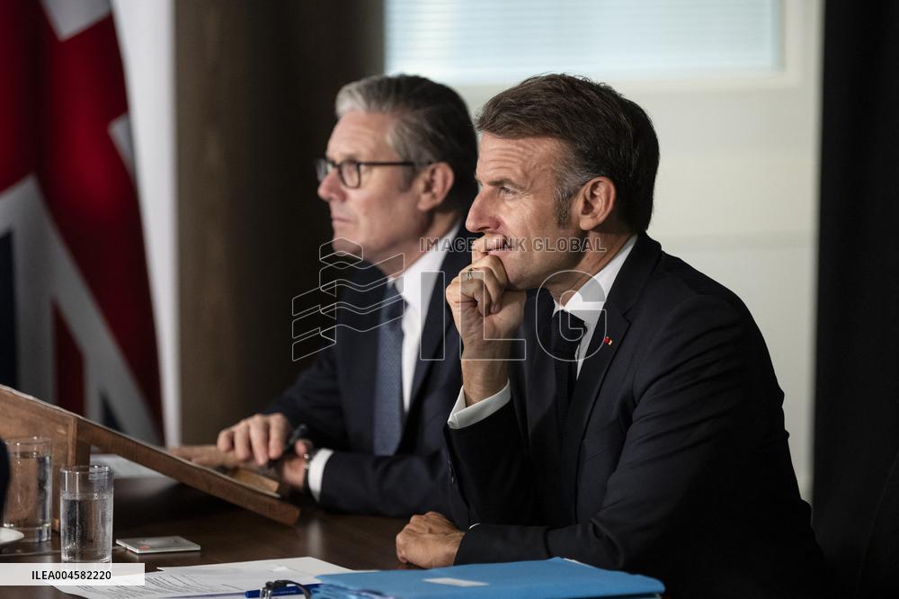 Starmer and Macron During a Visioconference With NATO Leaders - London