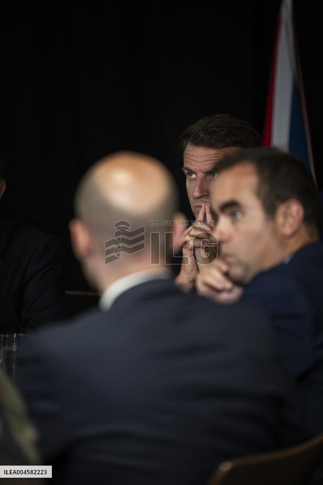 Starmer and Macron During a Visioconference With NATO Leaders - London