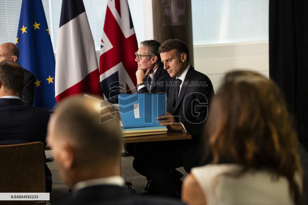 Starmer and Macron During a Visioconference With NATO Leaders - London