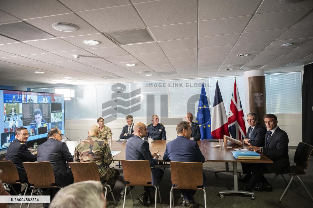 Starmer and Macron During a Visioconference With NATO Leaders - London