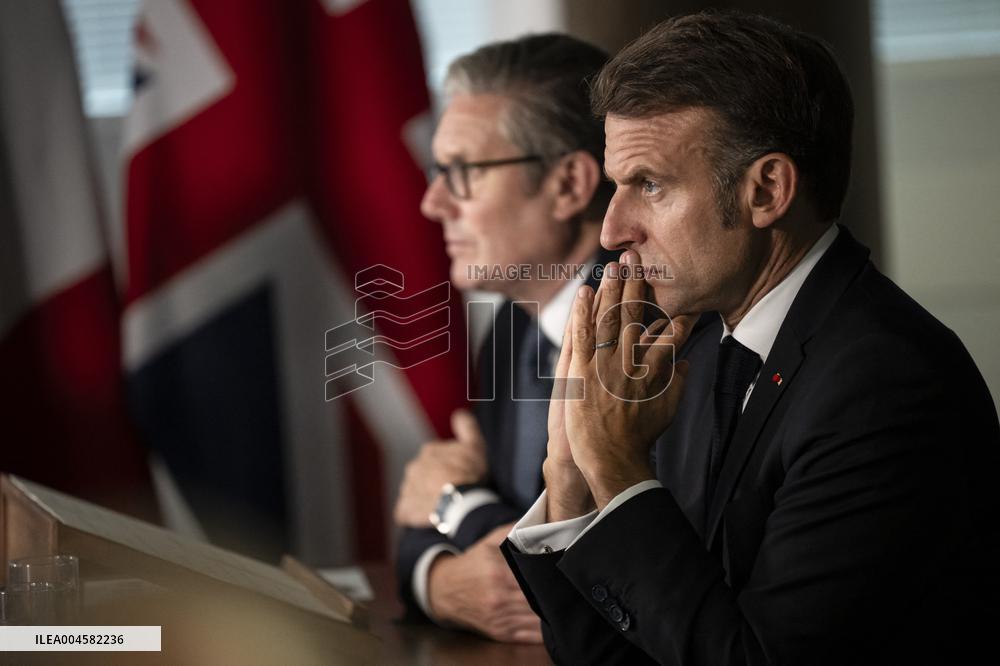 Starmer and Macron During a Visioconference With NATO Leaders - London
