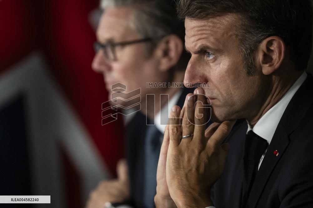 Starmer and Macron During a Visioconference With NATO Leaders - London