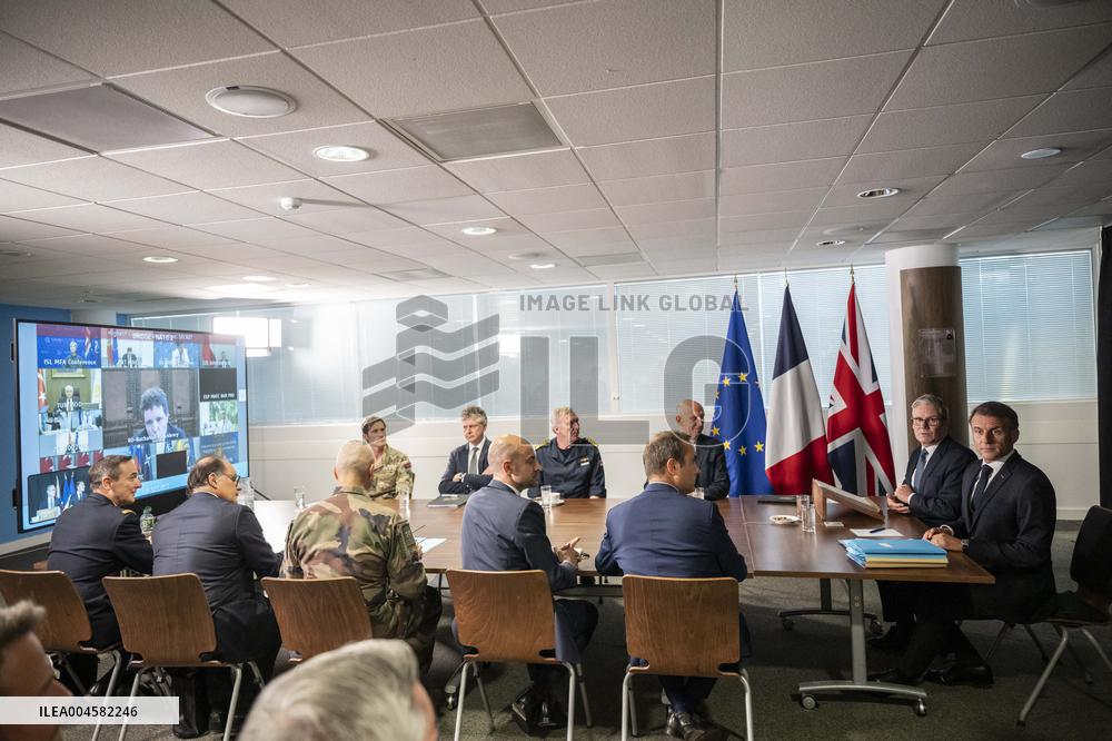 Starmer and Macron During a Visioconference With NATO Leaders - London