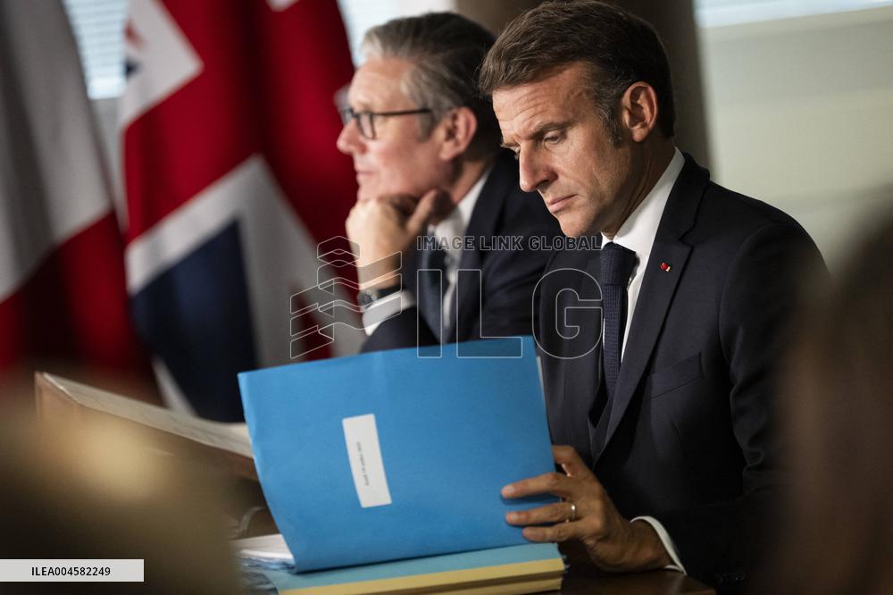 Starmer and Macron During a Visioconference With NATO Leaders - London