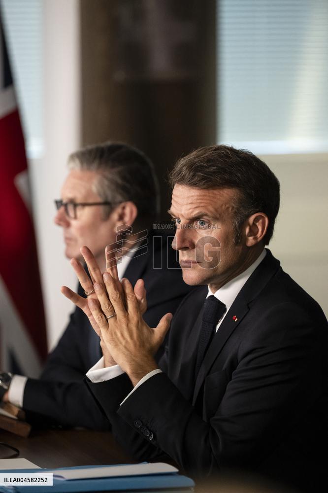 Starmer and Macron During a Visioconference With NATO Leaders - London