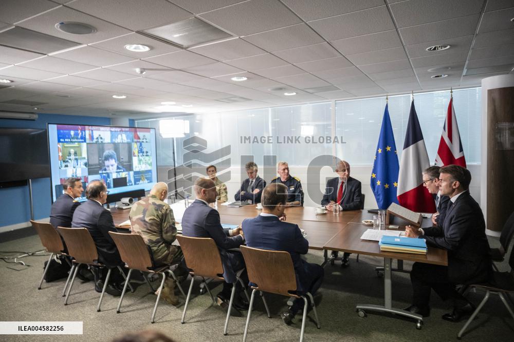 Starmer and Macron During a Visioconference With NATO Leaders - London