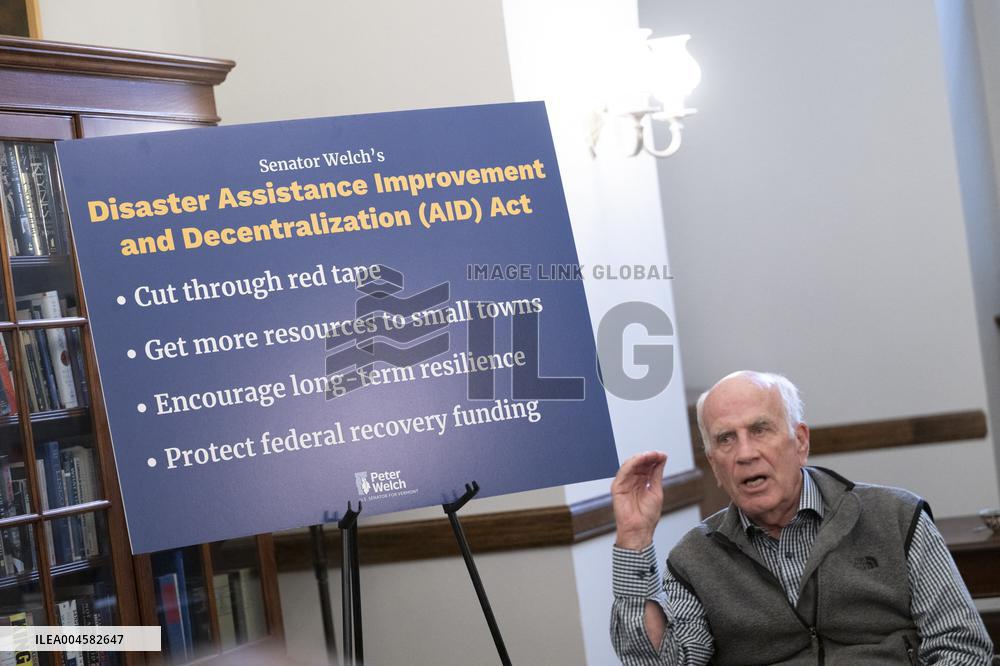 United States Senator Peter Welch (Democrat of Vermont) gives pen and pad on reformation of FEMA