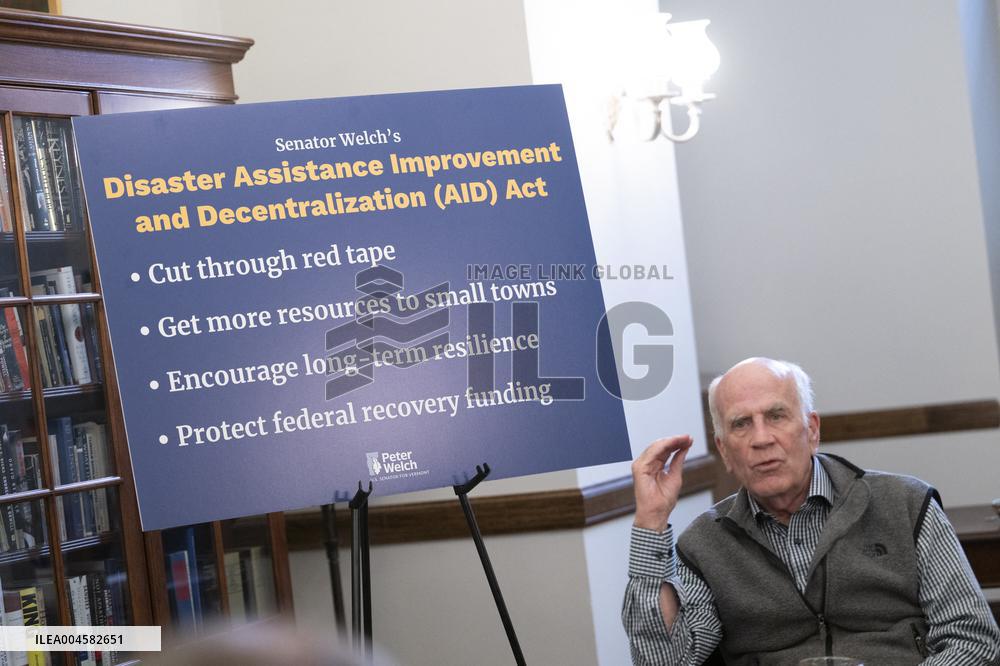 United States Senator Peter Welch (Democrat of Vermont) gives pen and pad on reformation of FEMA