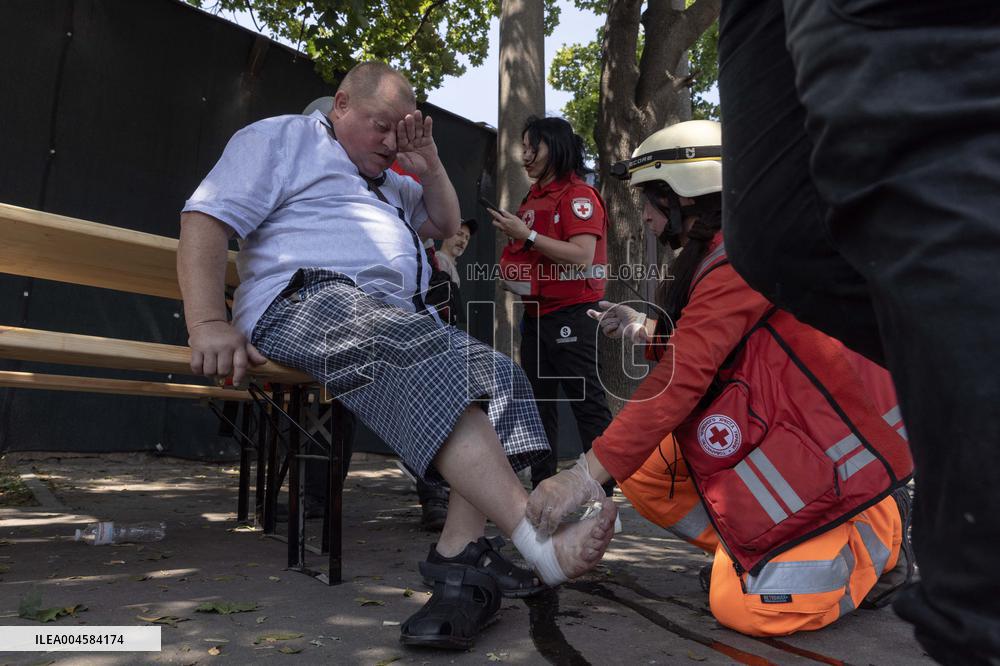 Citizens Receive First Aid Following Russian Strike - Ukraine