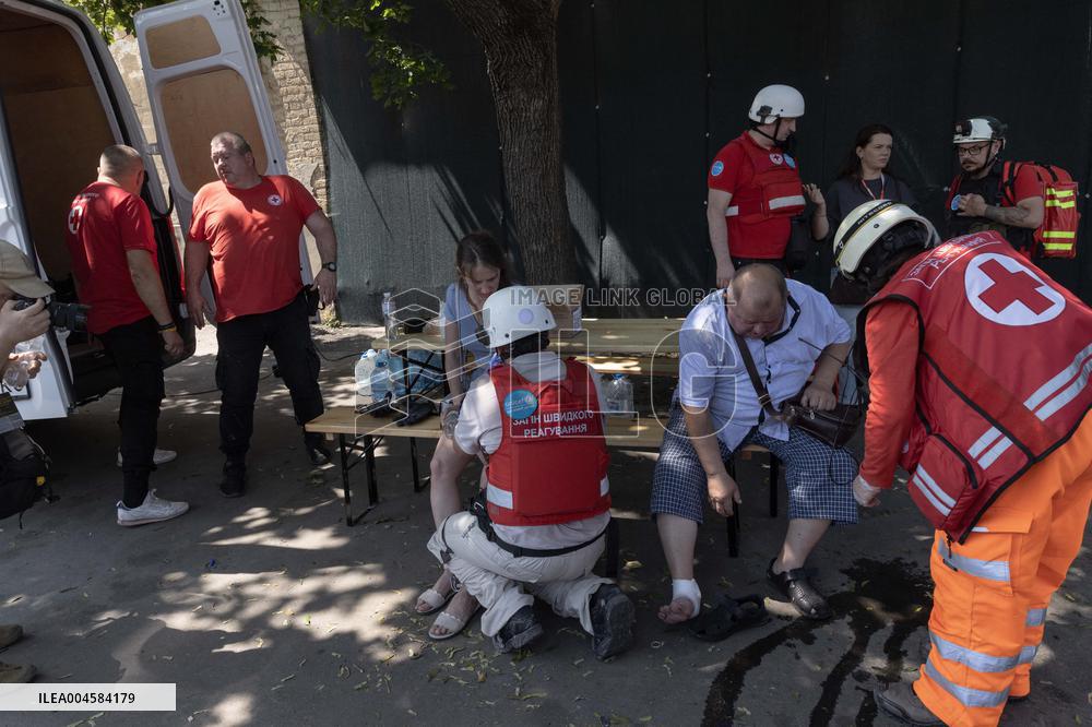 Citizens Receive First Aid Following Russian Strike - Ukraine