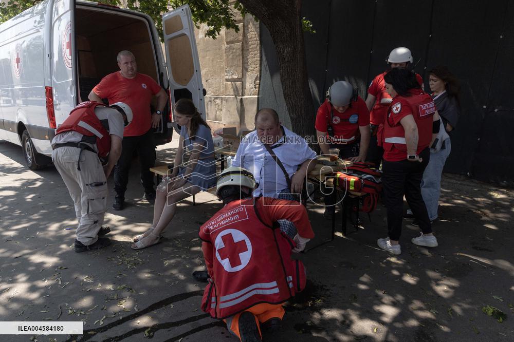 Citizens Receive First Aid Following Russian Strike - Ukraine