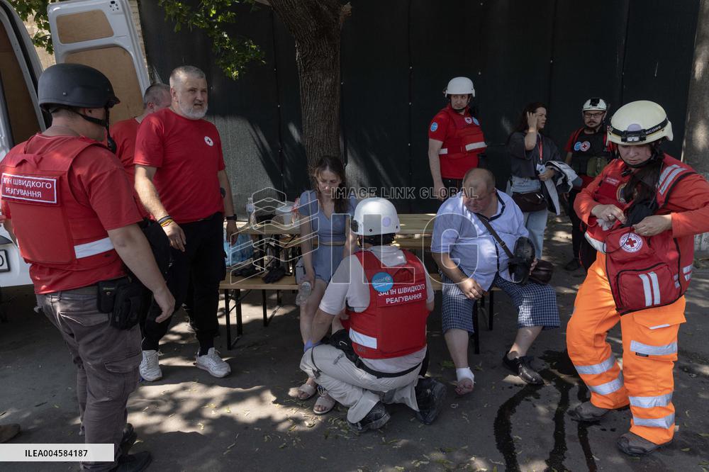 Citizens Receive First Aid Following Russian Strike - Ukraine