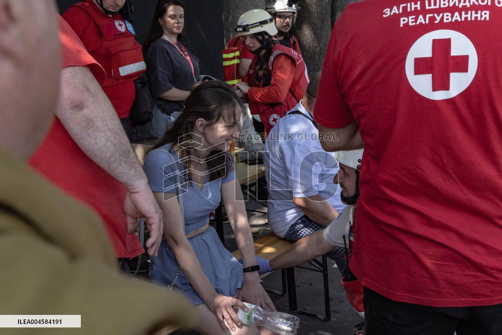 Citizens Receive First Aid Following Russian Strike - Ukraine