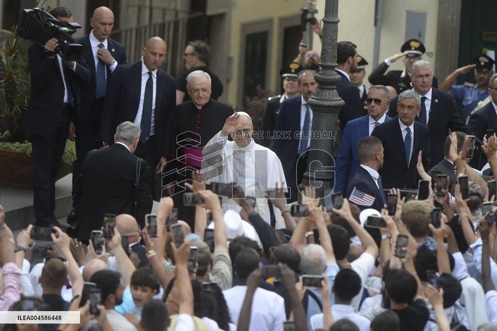 Pope Leo XIV Leads The Angelus Prayer In Castel Gandolfo