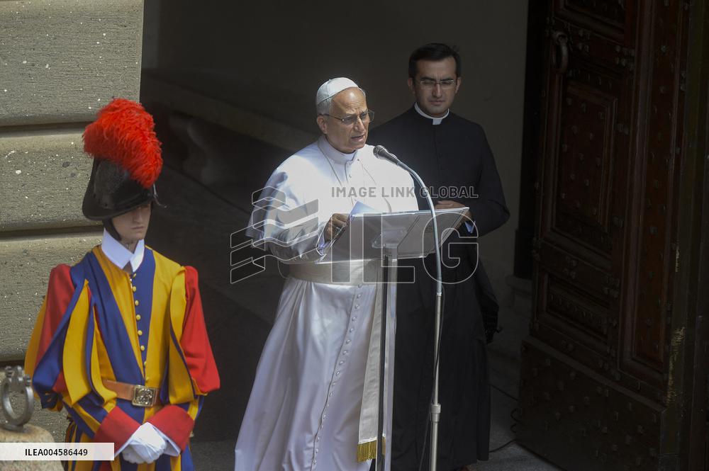 Pope Leo XIV Leads The Angelus Prayer In Castel Gandolfo
