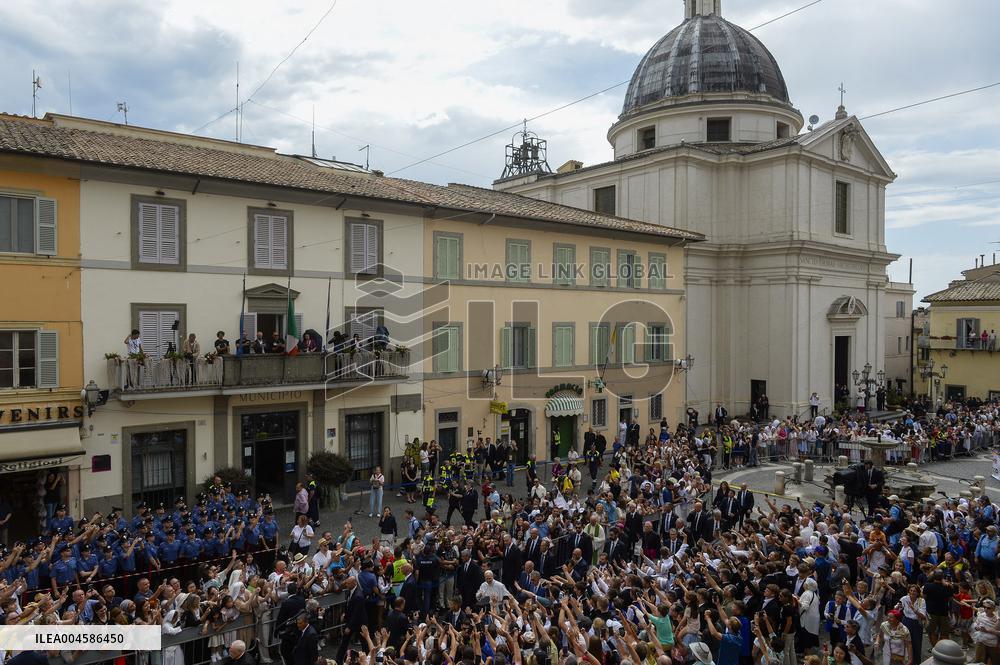 Pope Leo XIV Leads The Angelus Prayer In Castel Gandolfo