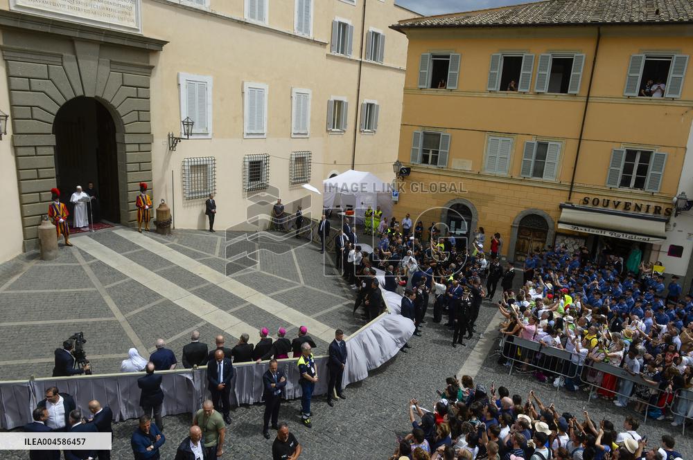 Pope Leo XIV Leads The Angelus Prayer In Castel Gandolfo