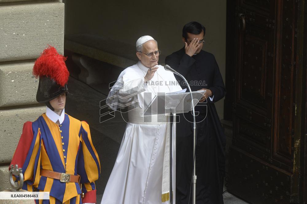 Pope Leo XIV Leads The Angelus Prayer In Castel Gandolfo