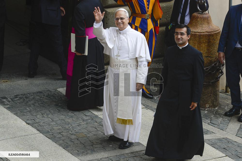 Pope Leo XIV Leads The Angelus Prayer In Castel Gandolfo