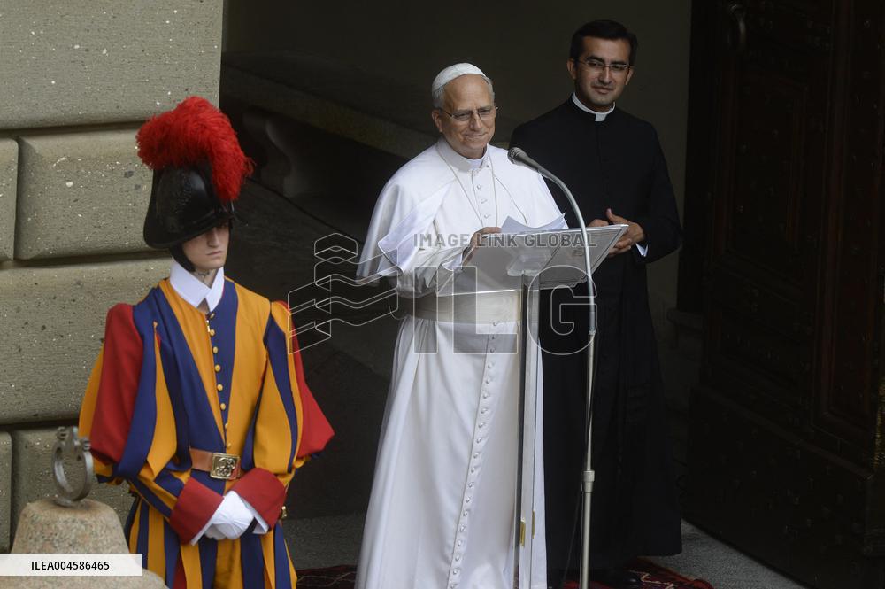 Pope Leo XIV Leads The Angelus Prayer In Castel Gandolfo