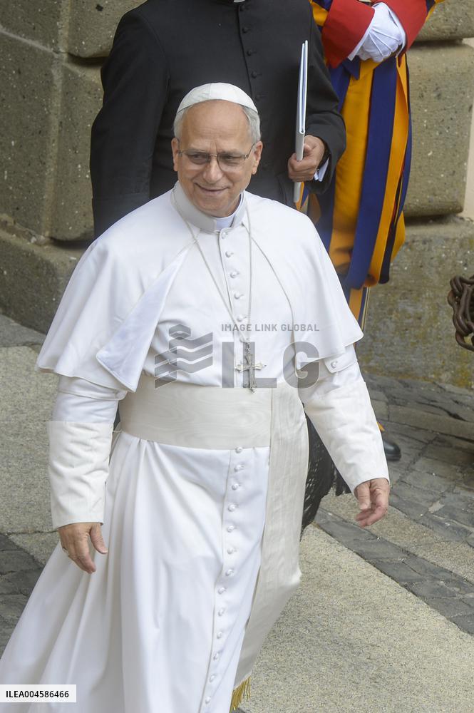 Pope Leo XIV Leads The Angelus Prayer In Castel Gandolfo