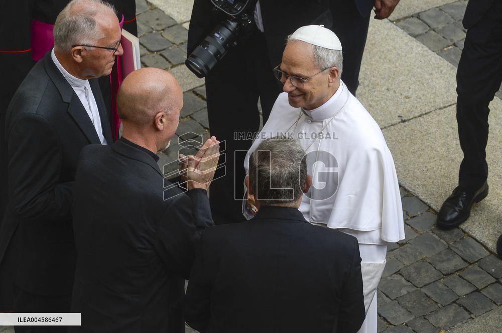 Pope Leo XIV Leads The Angelus Prayer In Castel Gandolfo