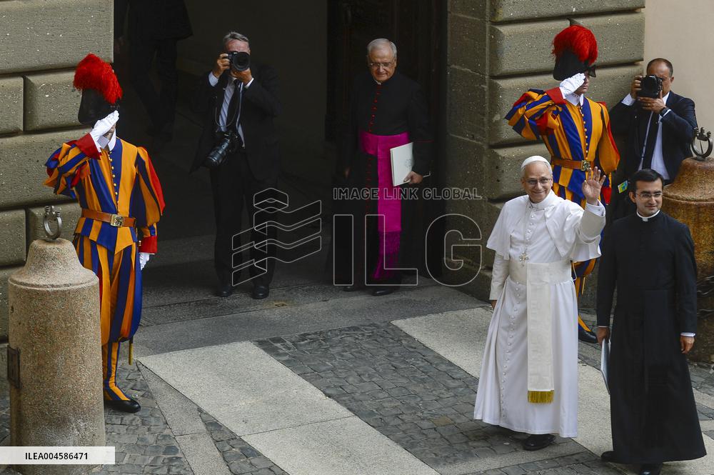 Pope Leo XIV Leads The Angelus Prayer In Castel Gandolfo