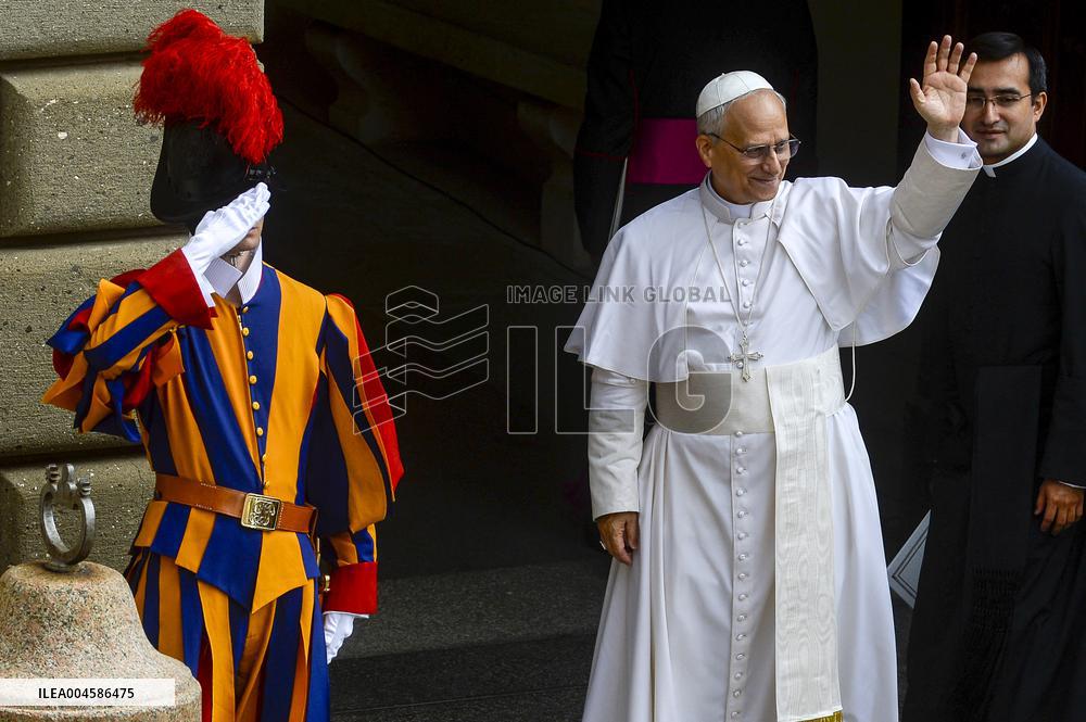 Pope Leo XIV Leads The Angelus Prayer In Castel Gandolfo