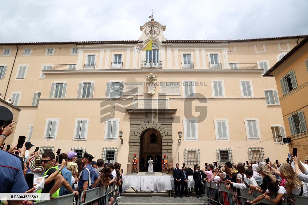 Pope Leo XIV Leads The Angelus Prayer In Castel Gandolfo