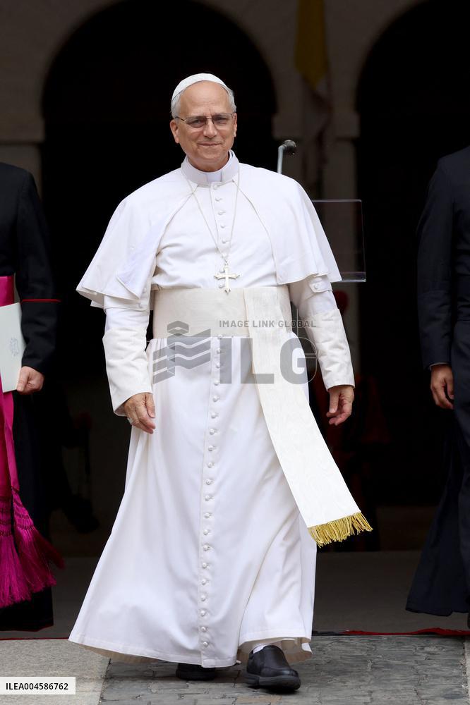 Pope Leo XIV Leads The Angelus Prayer In Castel Gandolfo