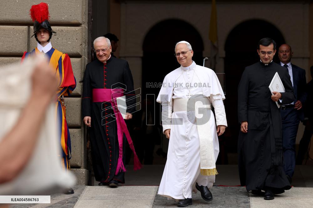 Pope Leo XIV Leads The Angelus Prayer In Castel Gandolfo