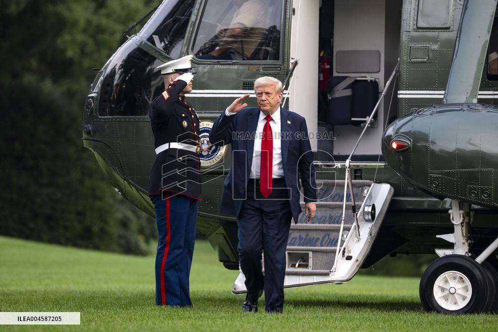 President Donald Trump Returns to the White House in Washington, DC