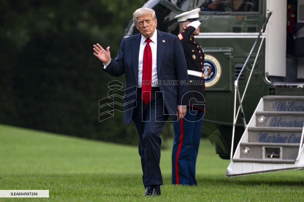 President Donald Trump Returns to the White House in Washington, DC