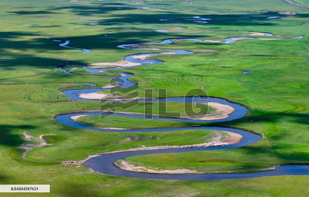 Winding Moergele River in Hulun Buir