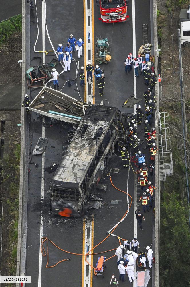 Bus-truck head-on crash on highway
