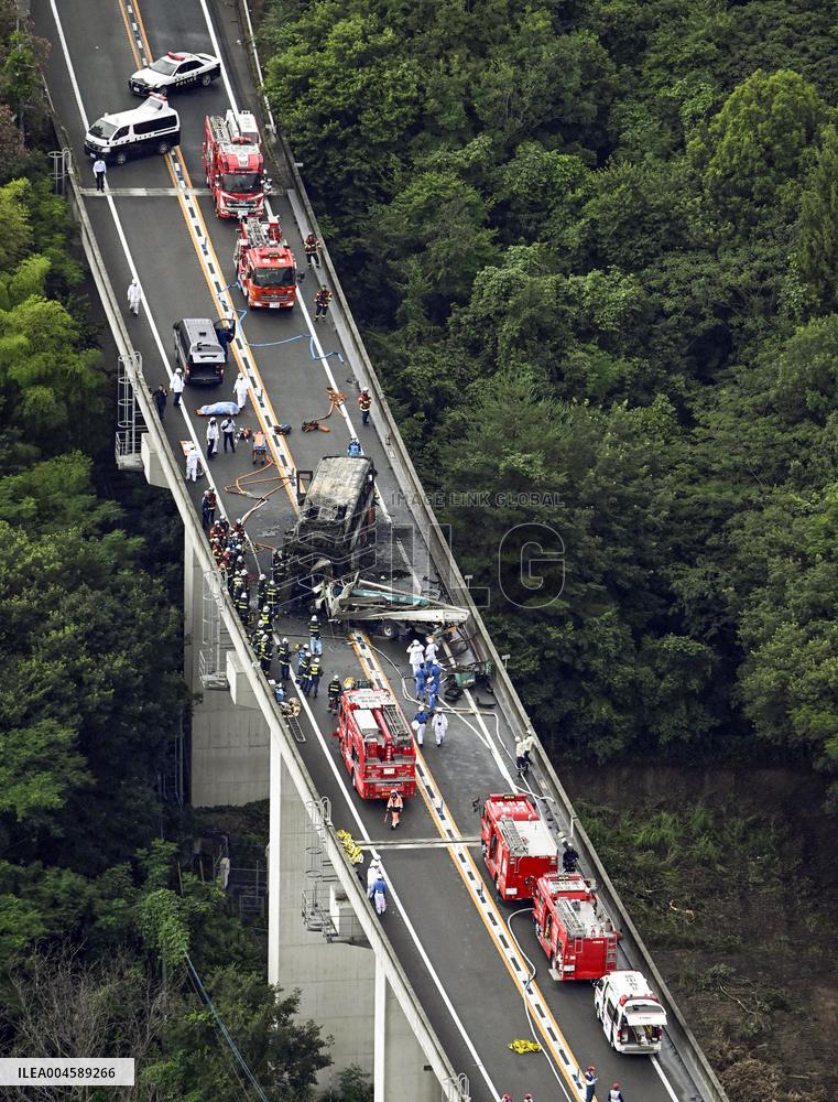Bus-truck head-on crash on highway