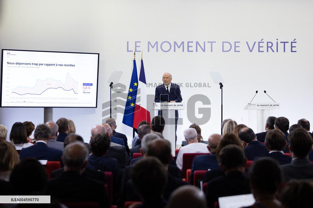 Francois Bayrou unveil the main guidelines of France 2026 budget - Paris