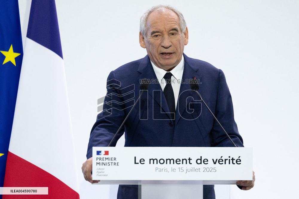 Francois Bayrou unveil the main guidelines of France 2026 budget - Paris