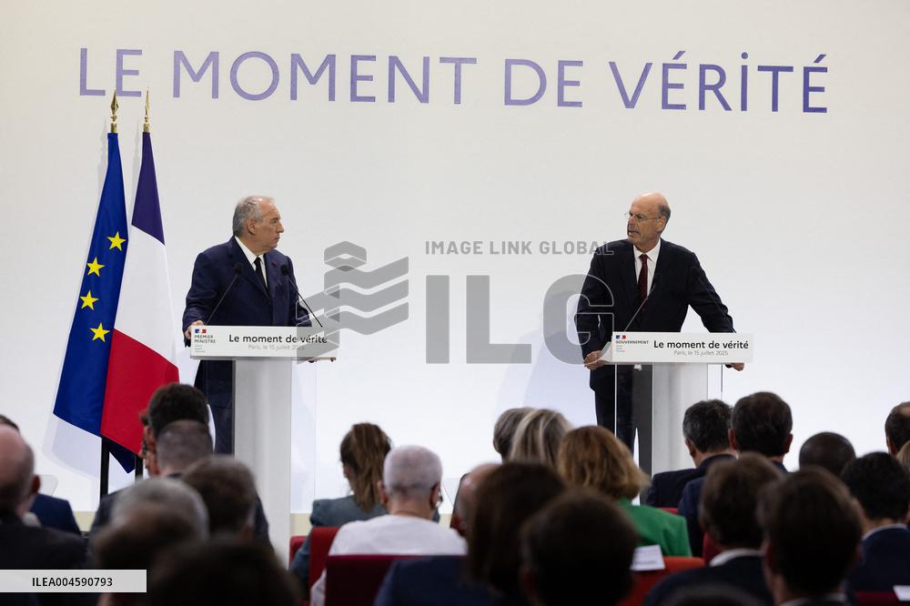 Francois Bayrou unveil the main guidelines of France 2026 budget - Paris