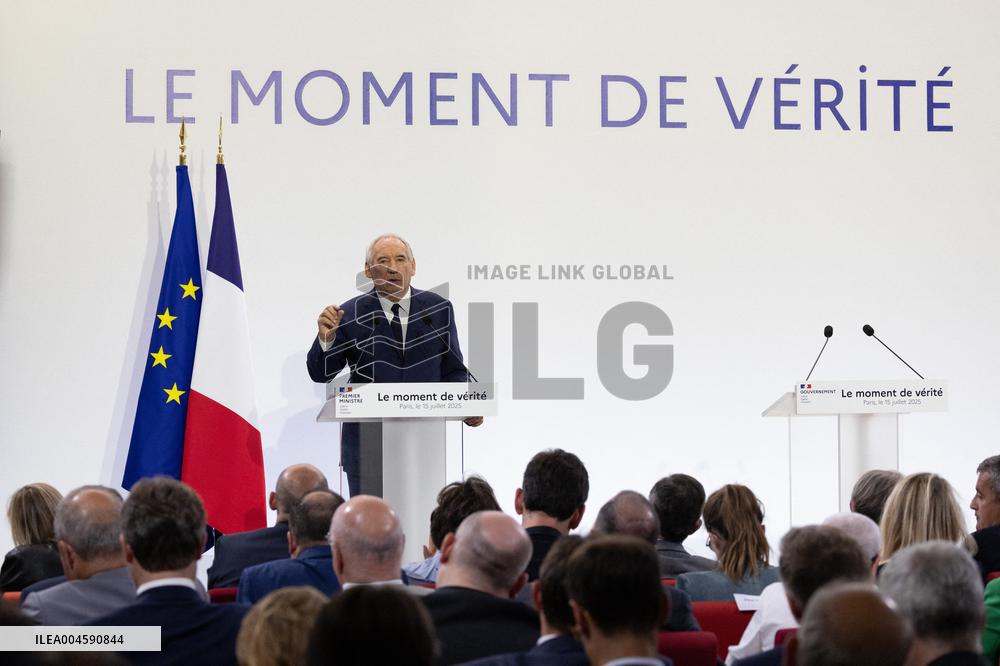 Francois Bayrou unveil the main guidelines of France 2026 budget - Paris