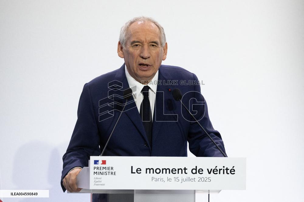 Francois Bayrou unveil the main guidelines of France 2026 budget - Paris