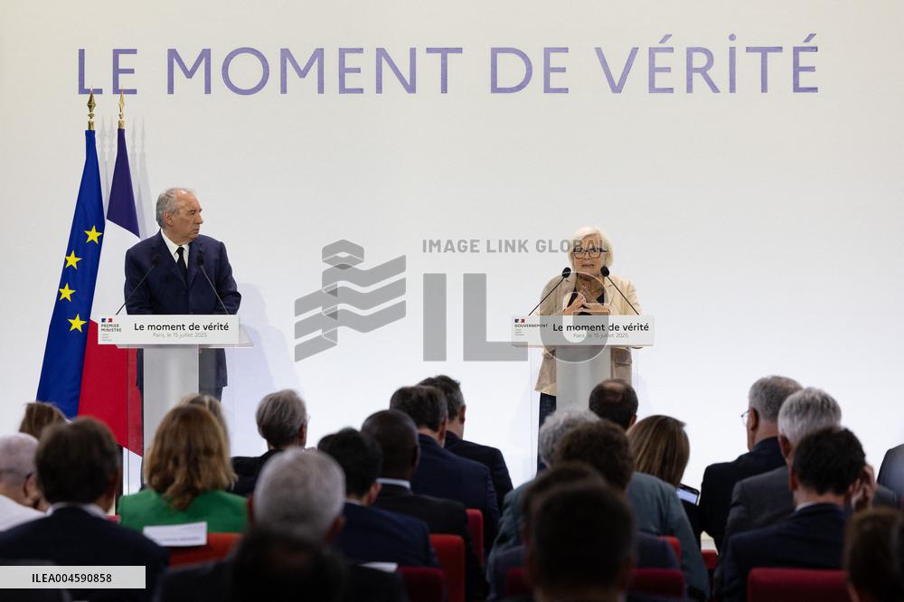 Francois Bayrou unveil the main guidelines of France 2026 budget - Paris