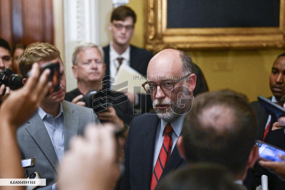 Russell Vought, Director, Office of Management and Budget (OMB) speaks to reporters before policy luncheons