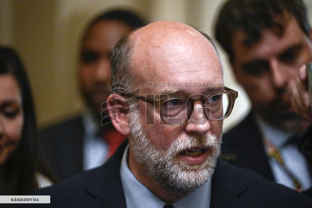 Russell Vought, Director, Office of Management and Budget (OMB) speaks to reporters before policy luncheons