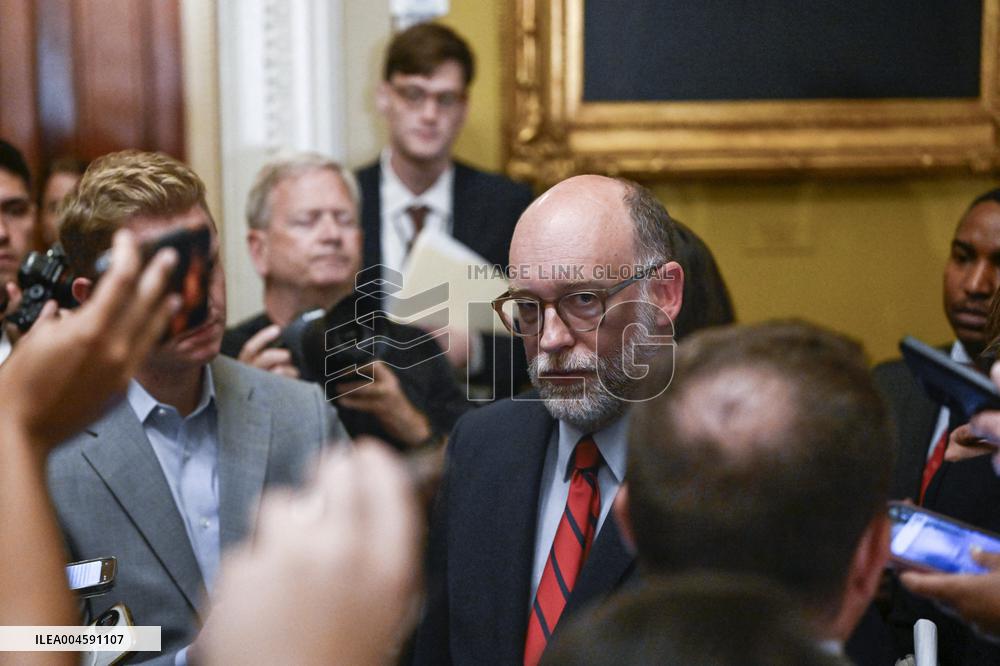 Russell Vought, Director, Office of Management and Budget (OMB) speaks to reporters before policy luncheons