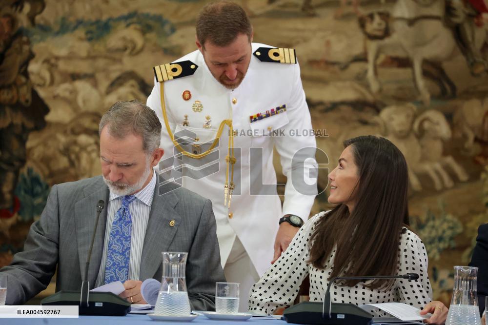 King and Queen of Spain Host Princess of Asturias Foundation Meeting - Madrid